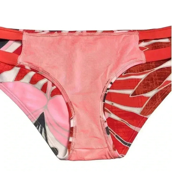 Aerie Women M Tropical Floral Pushup Halter Hipster Bikini Swimsuit Orange Multi - Picture 10 of 12